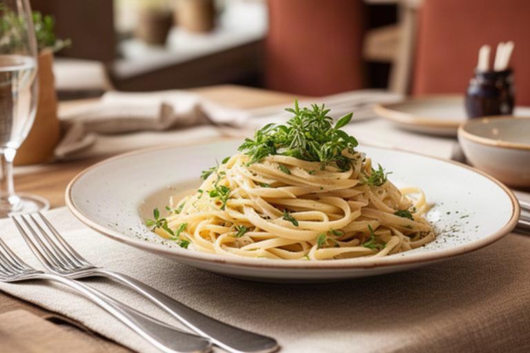 Frische Pasta und Kräuter auf einem gedeckten Tisch im Restaurant am Bremervörder Marktplatz