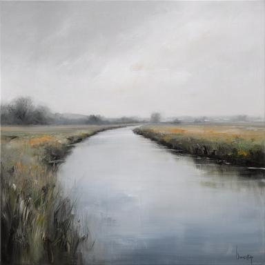 Gemälde von Lisa von der Oste mit ruhiger Flusslandschaft an der Oste